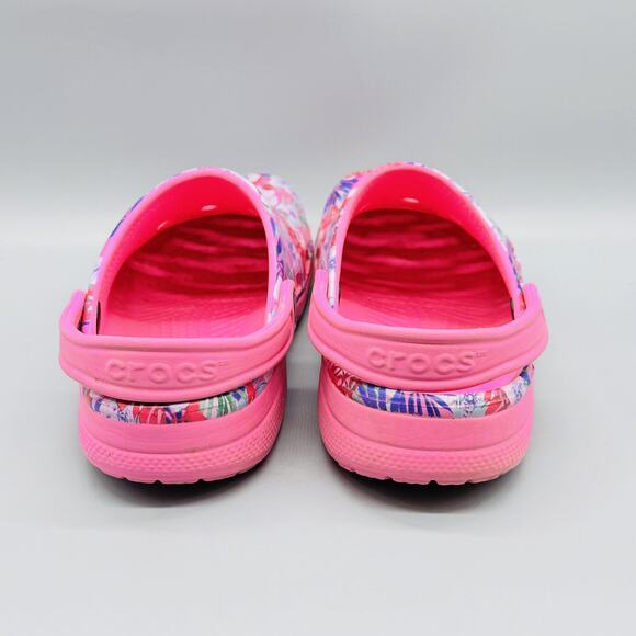 Crocs Shoes Womens 11 Pink Floral Classic Clog Mules Slip On Comfort Sandals - Picture 7 of 12